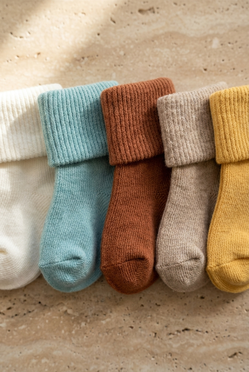 5PCK BOXED NEWBORN SOCKS BROWN MIX