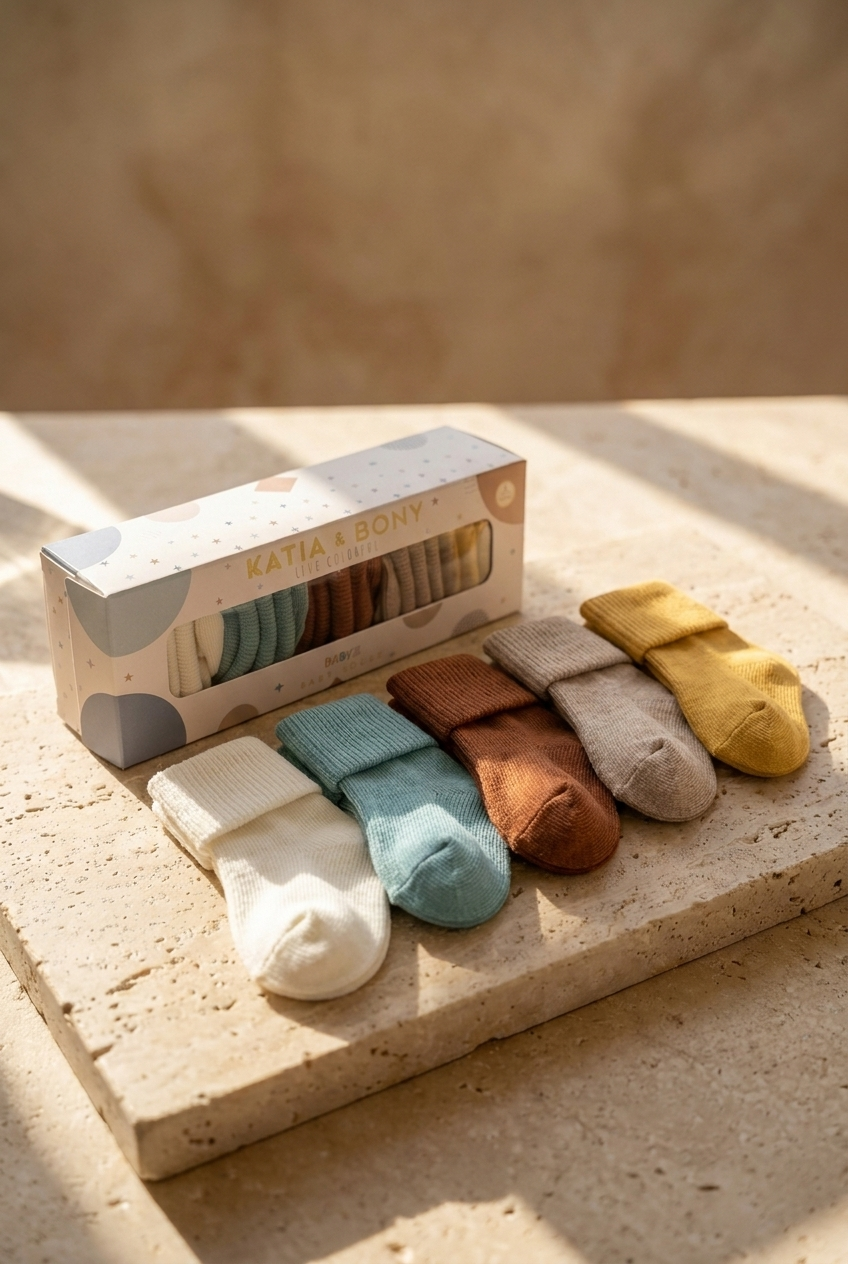 5PCK BOXED NEWBORN SOCKS BROWN MIX