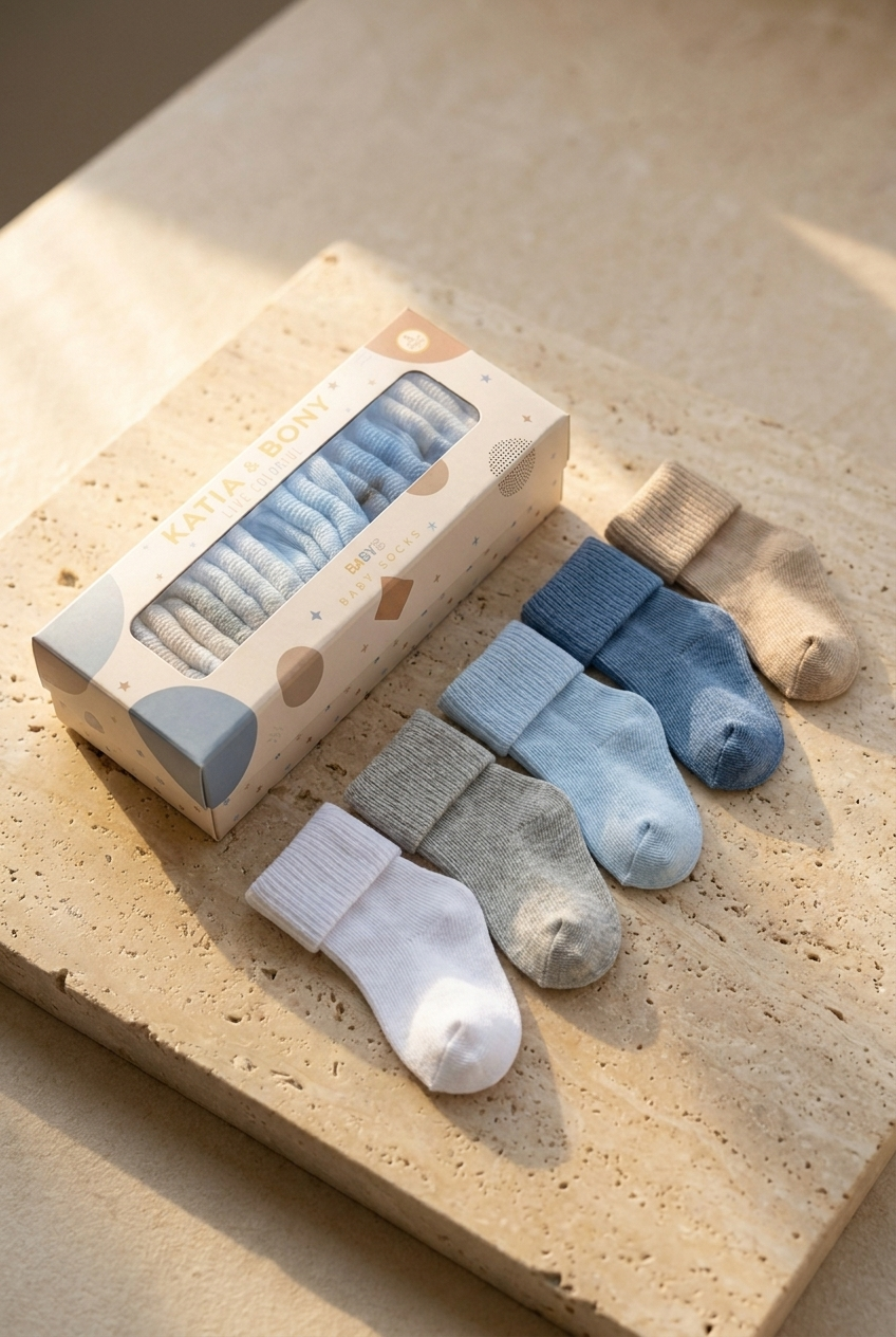 5PCK BOXED NEWBORN SOCKS NAVY MIX
